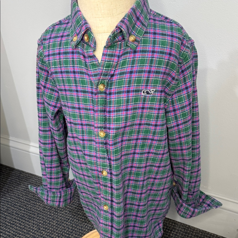 Boys Vineyard Vines Green, Purple & Blue Flannel Plaid Shirt